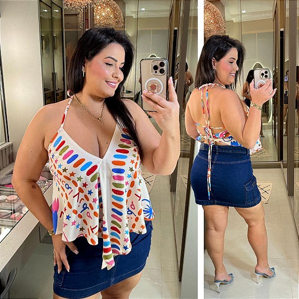 Cropped Borboleta Elisa Branco Plus Size