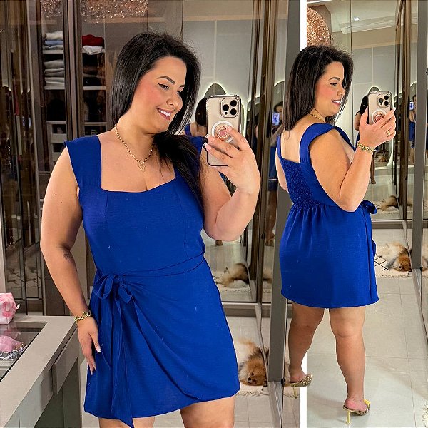 Macaquinho Vip Isabel Azul Royal Plus Size