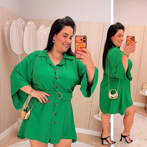 Chemise Mullet 3/4 Tainara Verde Bandeira Plus Size