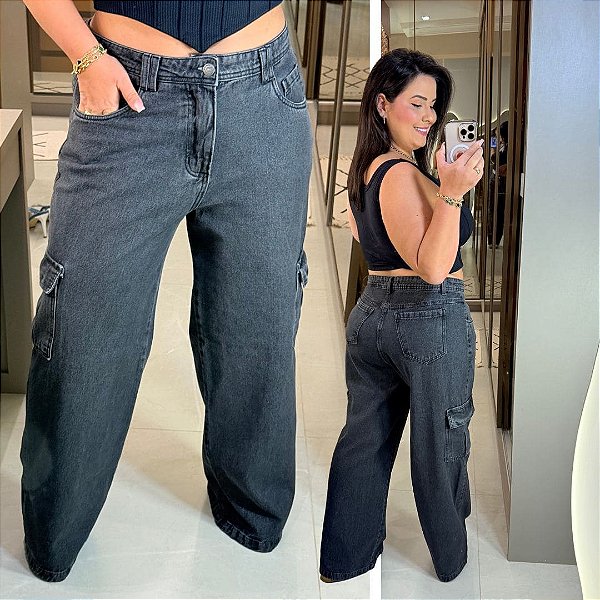 Calça Jeans FF Fabiana Wide Leg Cargo Plus Size