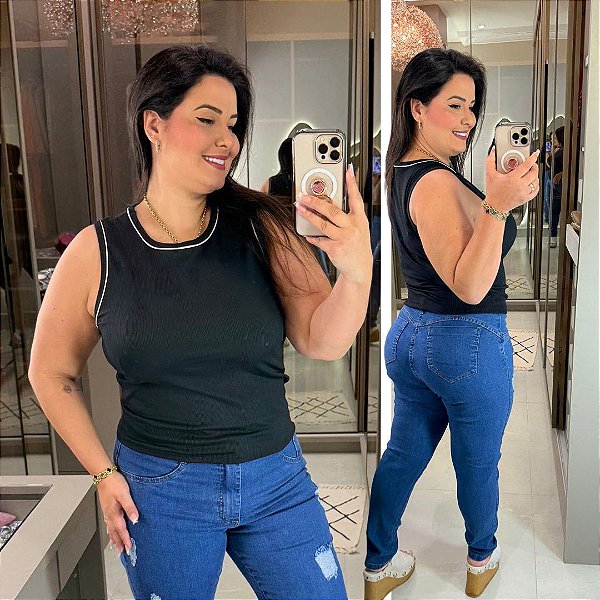 Regata Ribana Tatiana Preto Plus Size