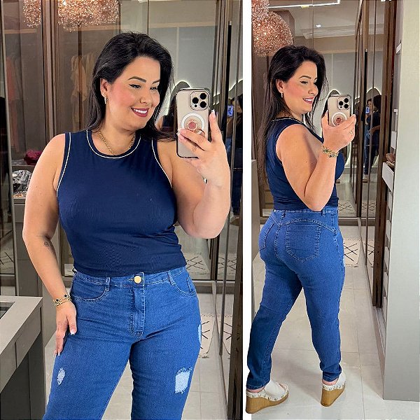 Regata Ribana Tatiana Azul Marinho Plus Size