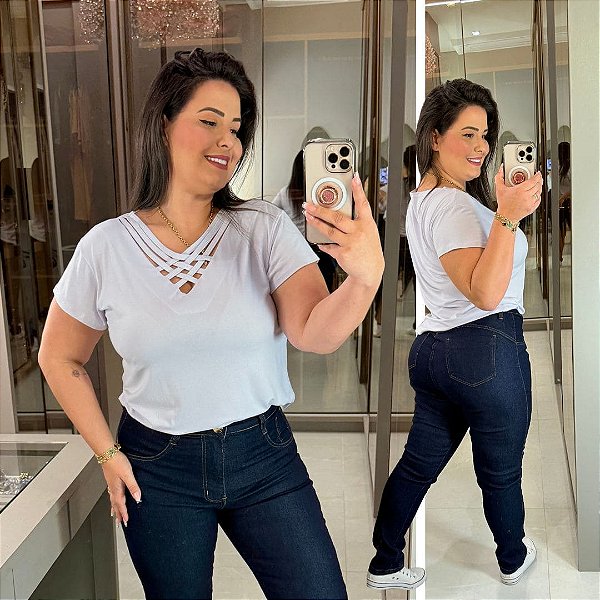 Blusa Gola Cruzada Branca Plus Size