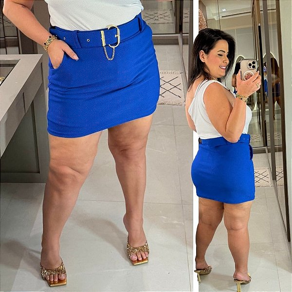 Short Saia Talita Malha Pop Azul Royal Plus Size