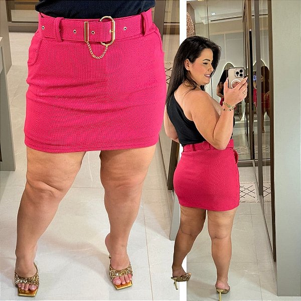 Short Saia Talita Malha Pop Pink Plus Size