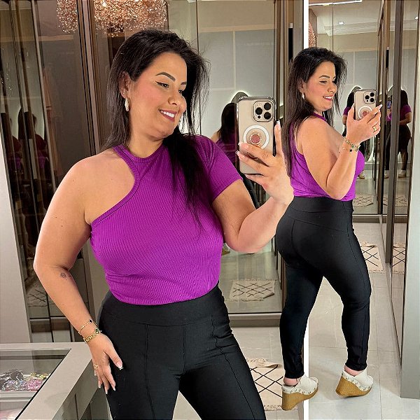 Blusa Canelada Nula Fúcsia Plus Size