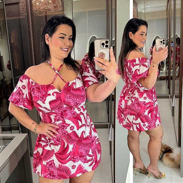 Macaquinho Andressa Pink Estampado Plus Size