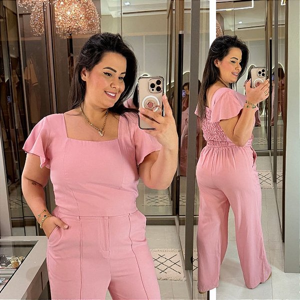 Conjunto Pantalona Mali Rosa Plus Size