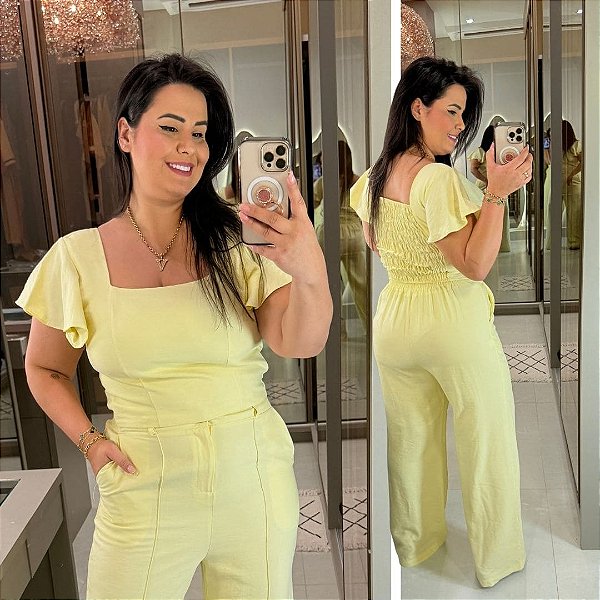 Conjunto Pantalona Mali Amarelo Plus Size