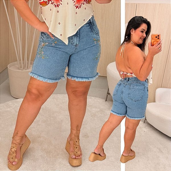 Bermuda Jeans Awa Bordada Plus Size