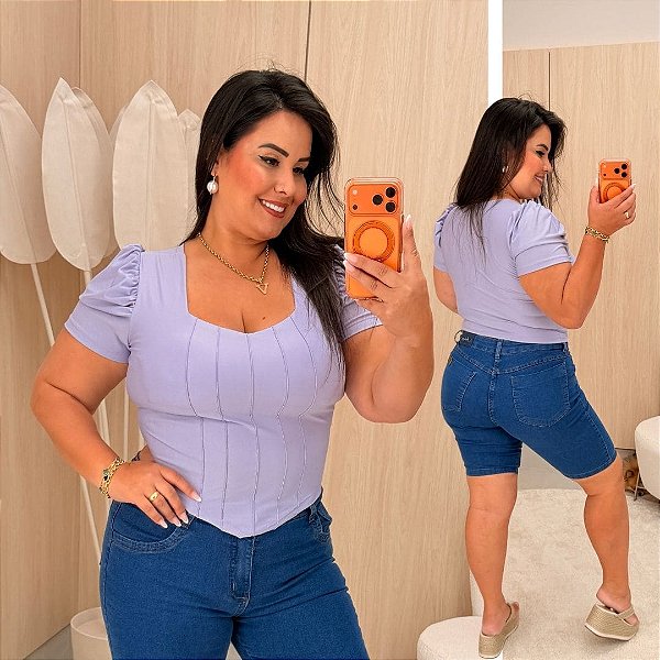 Blusa Corselet Manga Lilás Plus Size