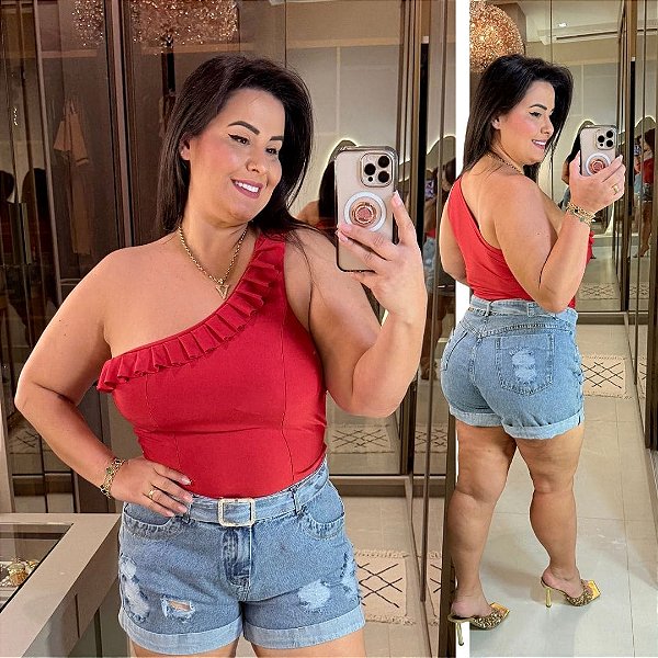 Blusa Nula Babado Suplex Vermelha Plus Size