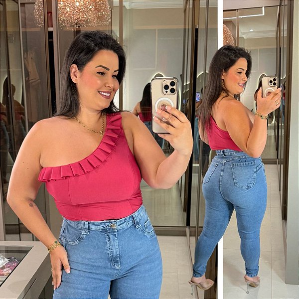 Blusa Nula Babado Suplex Pink Plus Size