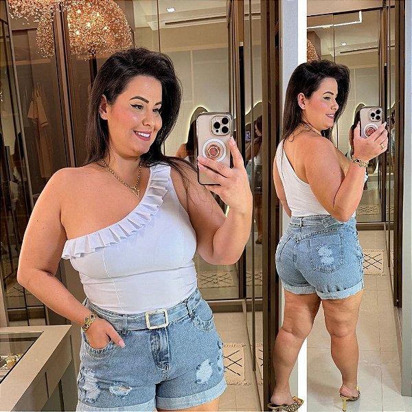 Blusa Nula Babado Suplex Branco Plus Size