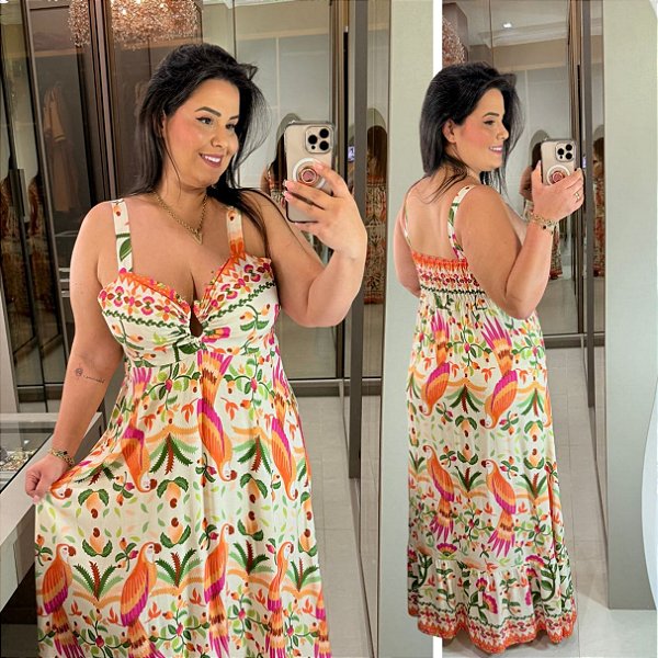 Vestido Aro Farm Branco Estampado Plus Size