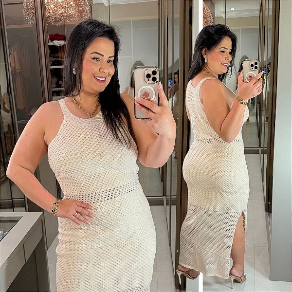 Vestido Longo Modal Ariel Bege Plus Size