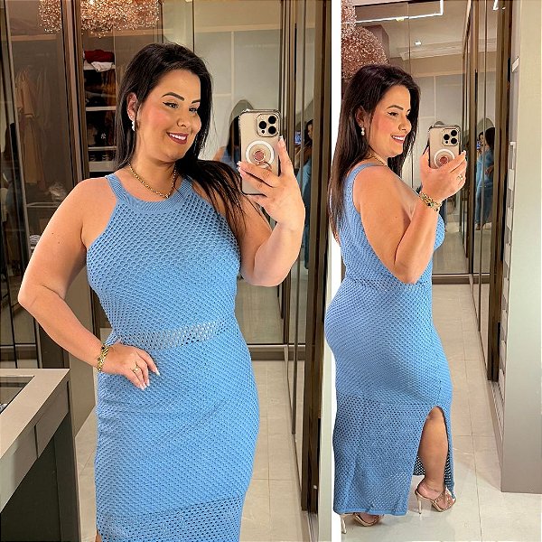 Vestido Longo Modal Ariel Azul Plus Size