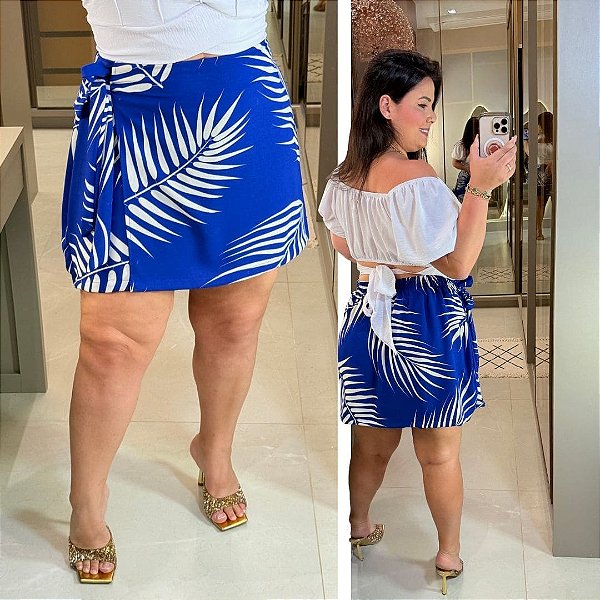 Short Saia Vip Babi Azul Estampado Plus Size
