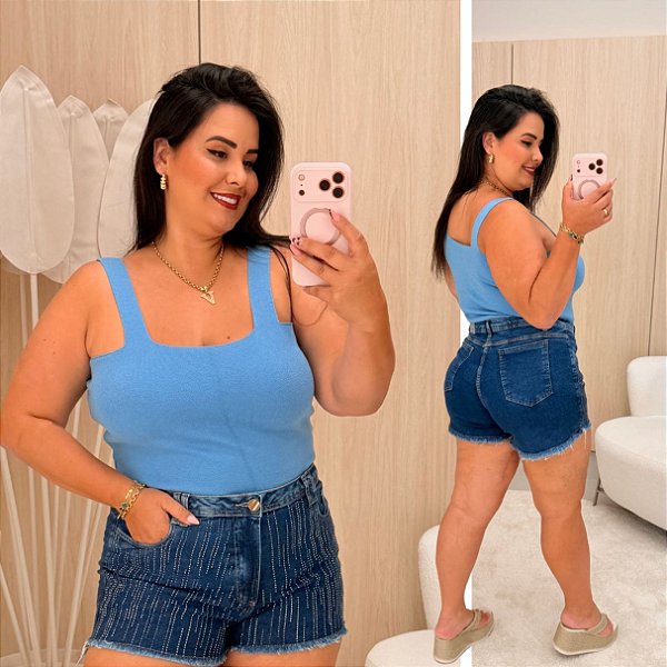 Top Alça Modal Azul Claro Plus Size