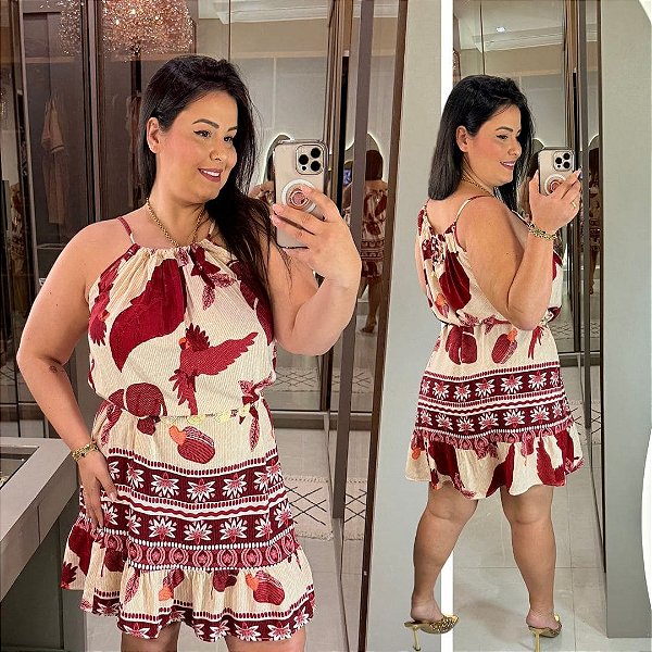 Vestido Alça Gisele Estampado Marsala Plus Size