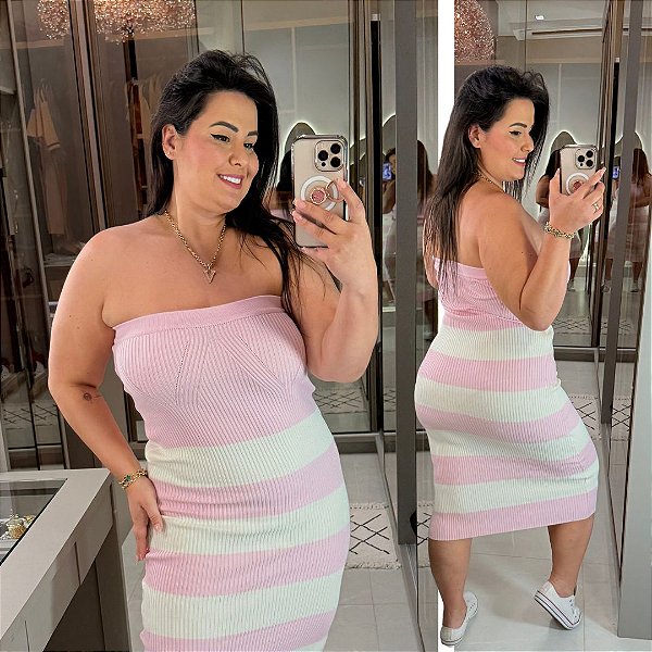 Vestido Modal Rosa Listra Plus Size