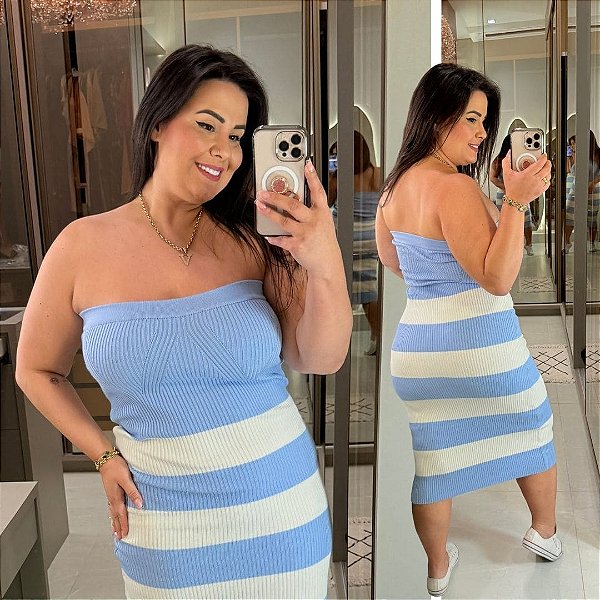 Vestido Modal Azul BB Listra Plus Size