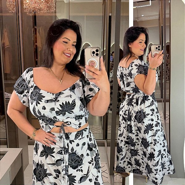 Conjunto Vip Floral Preto Plus Size