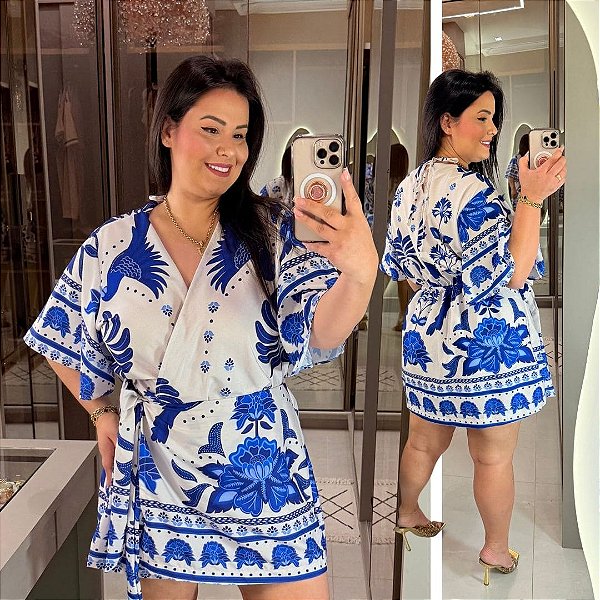 Macaquinho Marli Branco Estampado Plus Size