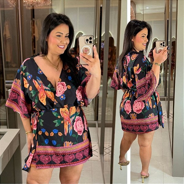 Macaquinho Marli Preto Estampado Plus Size