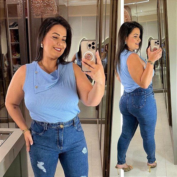 Blusa Botão Diana Azul BB Plus Size