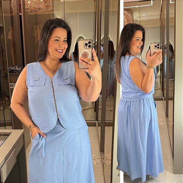Conjunto Zoe Colete Azul BB Plus Size
