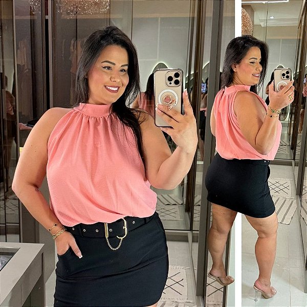 Blusa Gola Luísa Rosa Plus Size