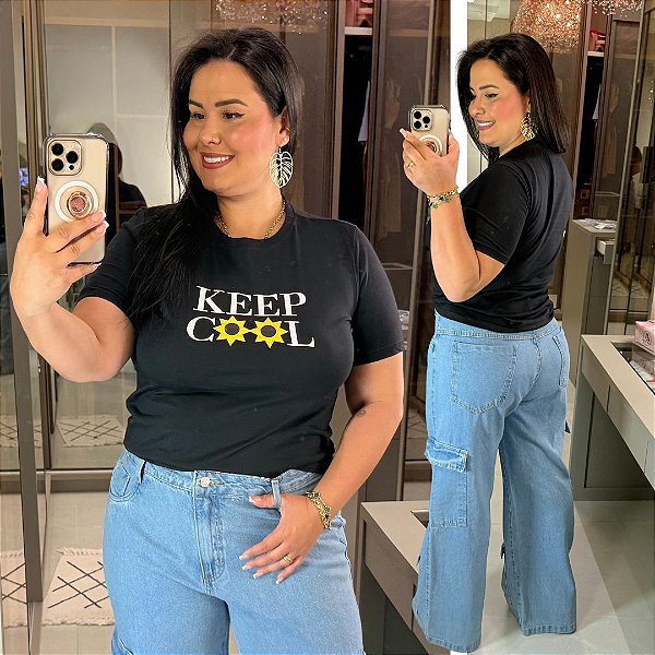 T shirt Algodão Keep Preta Plus Size