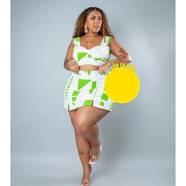 Conjunto Vip Alça Liso Amarelo Plus Size