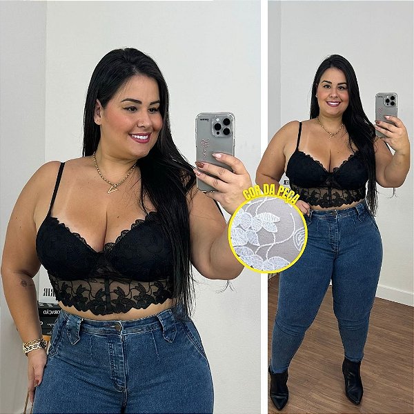 Cropped Bordado Renda Branco Plus Size