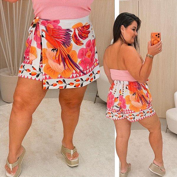 Short Saia Duda Tropical Flor Plus Size