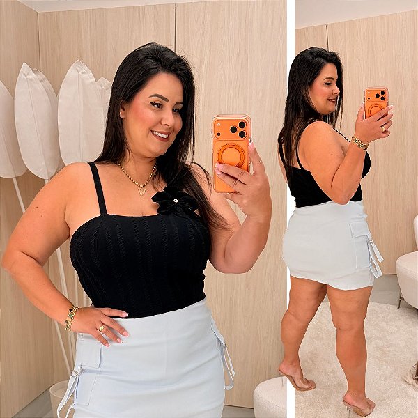 Cropped Flor Ribana Preto Plus Size