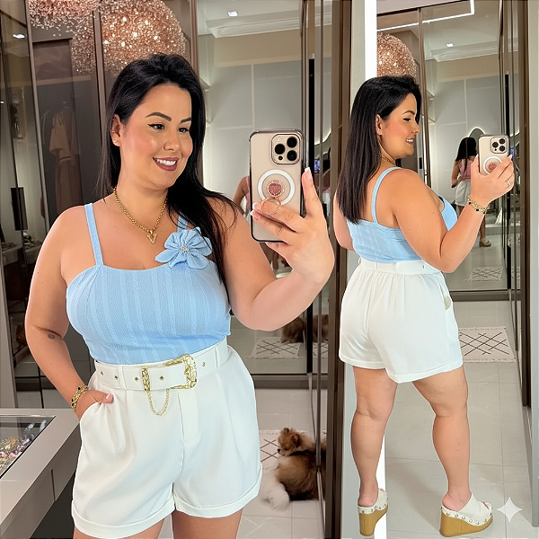 Cropped Flor Ribana Azul Plus Size