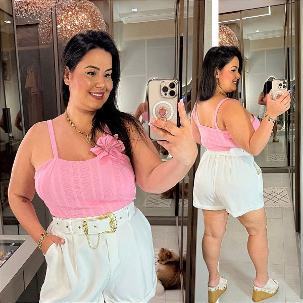 Cropped Flor Ribana Rosa BB Plus Size