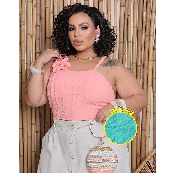 Cropped Flor Ribana Verde Plus Size