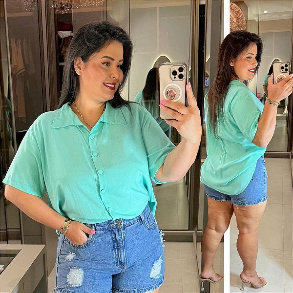 Camisa Mullet Verde Tiffany Plus Size