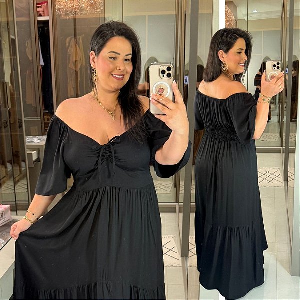Vestido Larissa  Preto Plus Size