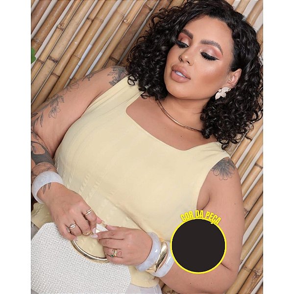 Regata Alça Larga Ribana Preto Plus Size