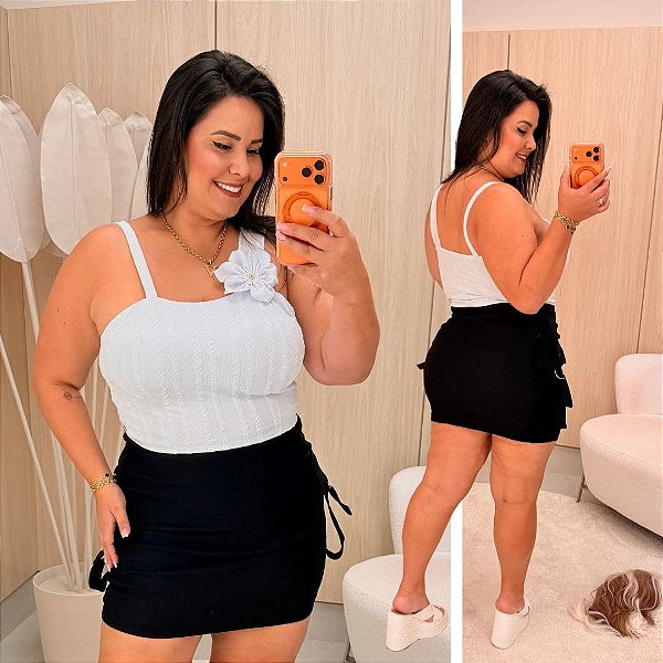 Cropped Flor Ribana Branca Plus Size