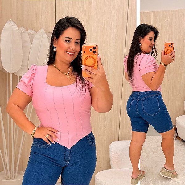 Blusa Corselet Manga Rosa BB Plus Size