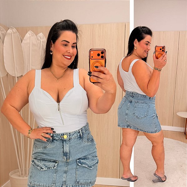 Cropped Suplex Zíper Branco Plus Size