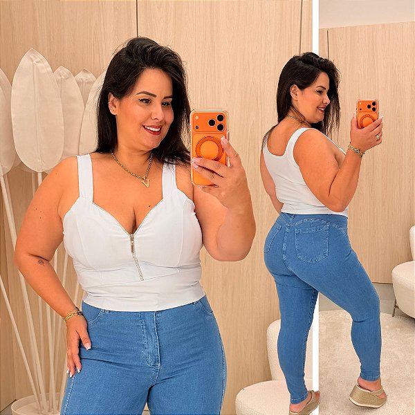 Cropped Suplex Zíper Branco Plus Size