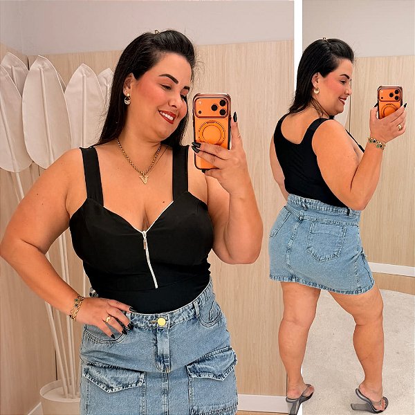 Cropped Suplex Zíper Preto Plus Size