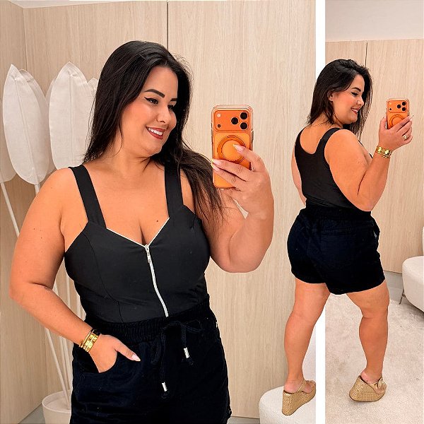 Cropped Suplex Zíper Preto Plus Size