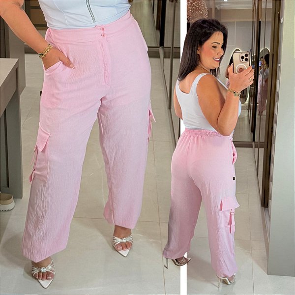 Calça Pantalona Fivela Mg Rosa BB Plus Size